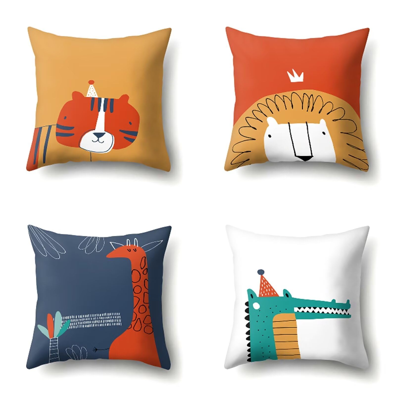 Confezione da 4 Federe Animali dei cartoni animati Modello, Copricuscini Fall Fodere Doppio lato Morbido Quadrate per Cuscino per Divano/Giardino/esterno/Camera da Letto Casa Decor 65x65cm S-402