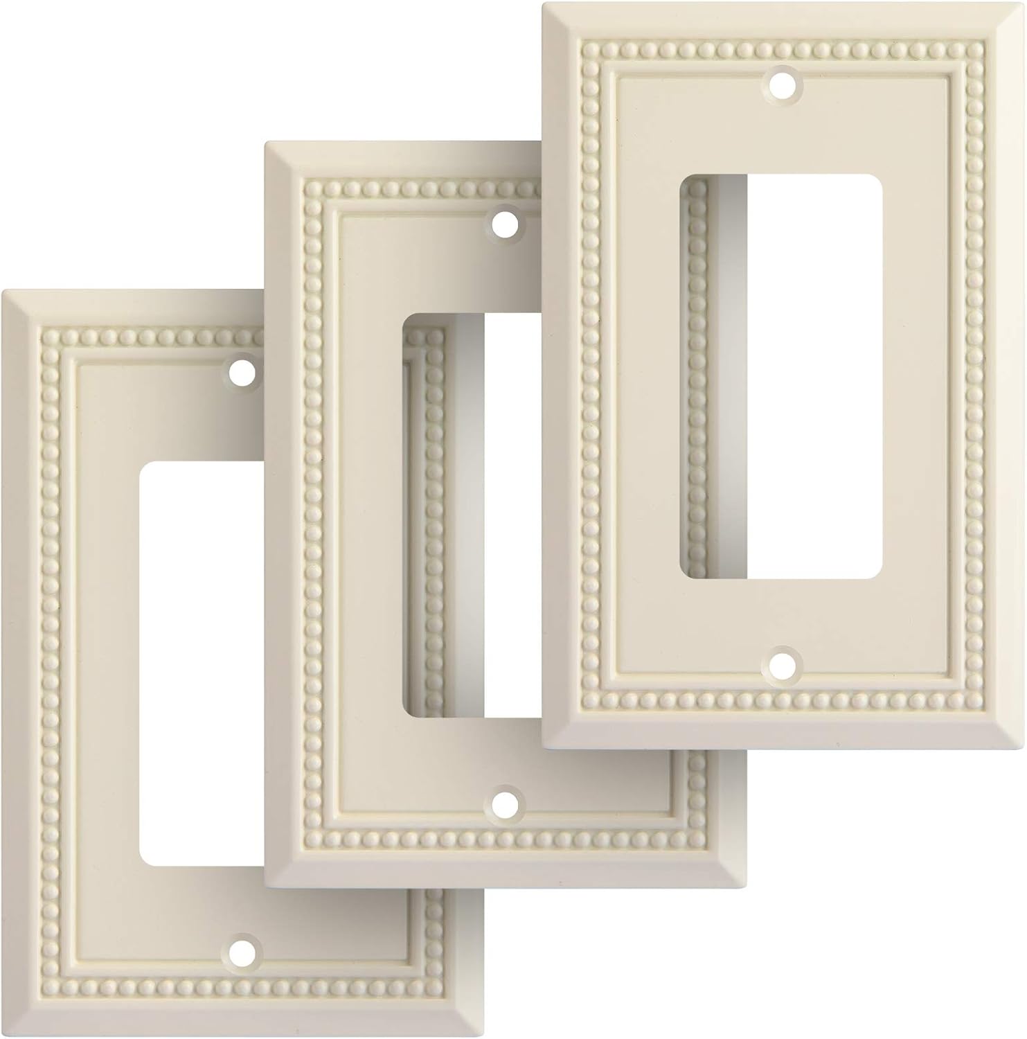 Henne Bery Sunken Pearls Heavy Duty Decorative Wall Plate Switch Plate Outlet Cover (Single Decorator, 3 Pack, Light Almond)