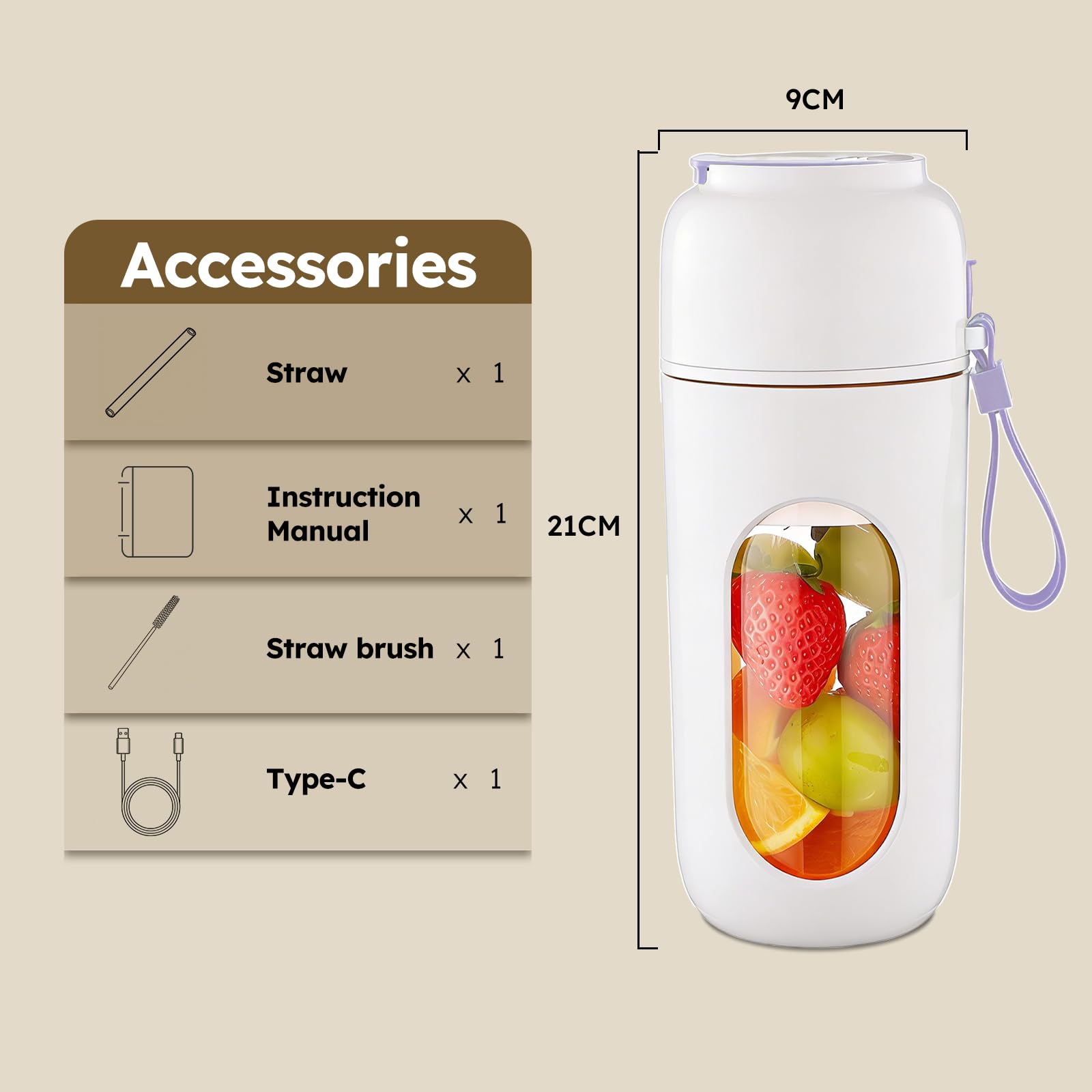 JTF Frullatore Portatile per Succhi Frullati di Frutta e Verdura,340ml Mini Frullatore con Ricaricabile via USB,12 Lame in Acciaio Inossidabile,Frullatore Elettrico per Viaggi,Ufficio e Sport (Viola)