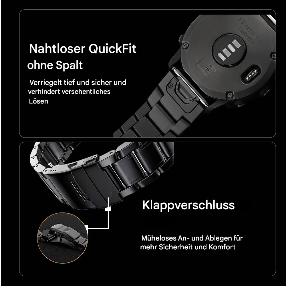 26mm Breites Titan-Schnellverschluss-Armband Kompatibel mit Instinct 3 (50 mm), Fenix 8 51mm, Fenix 6X Pro/7X Pro Plus,22mm Armband ohne Lücke für Garmin Fenix 8 47mm/E 47mm, Fenix 6 Pro/7