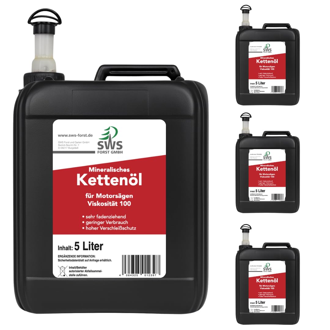 SWS Forst GmbH SUPER-OIL Kettensägenöl 4x5 Liter – Hochwertiges Kettenöl für Motorsäge – Sägekettenöl mit Haftzusatz – Für Kettensäge & Führungsschiene