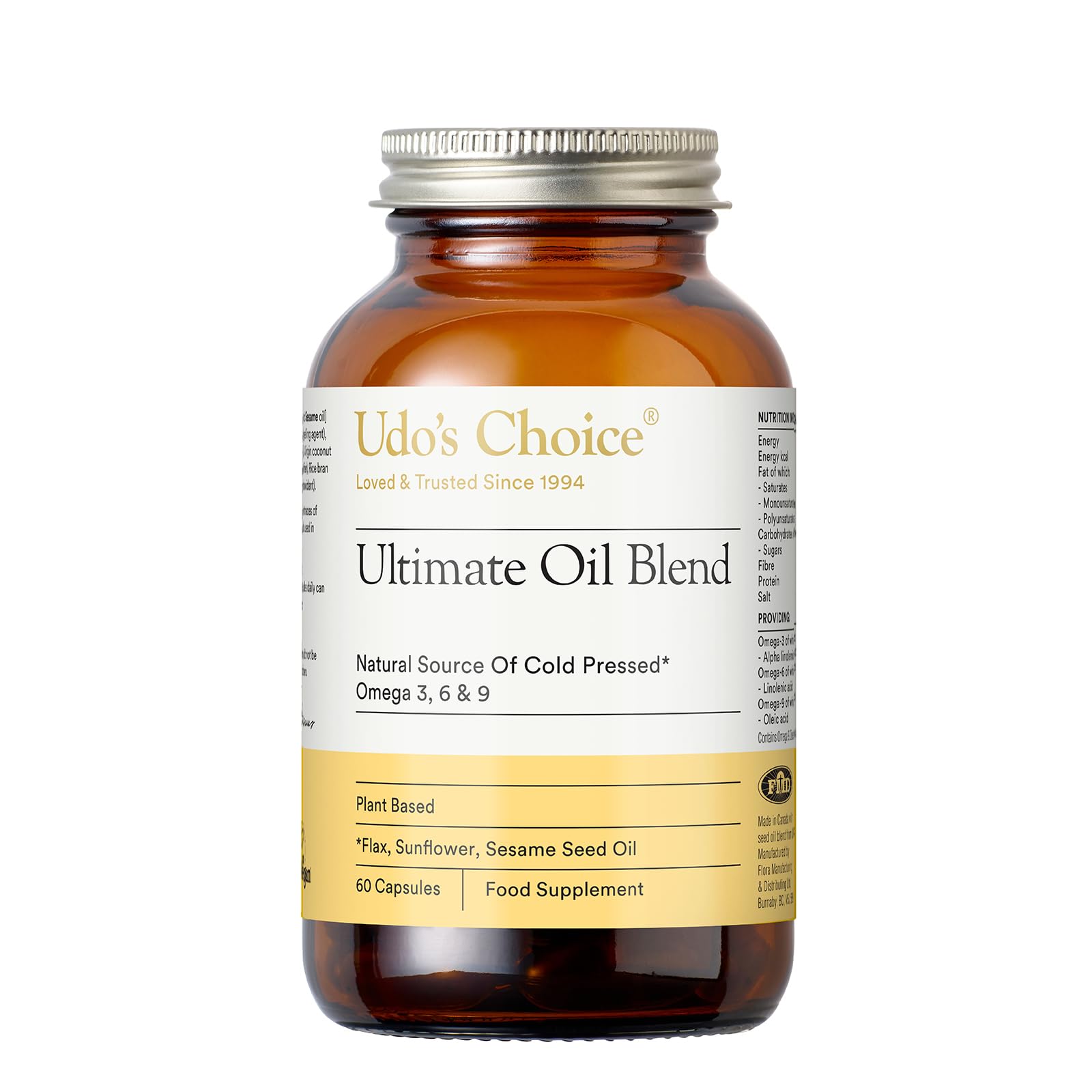 Ultimate Oil Blend Capsules - Vegan Omega 3 6 9 from Cold-Pressed Plant Oils - Flaxseed, Evening Primrose, Sunflower - Heart, Brain, Skin, Hormone Support - 60 Capsules ā 30 Servings