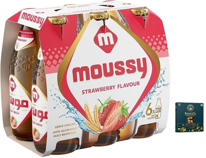 Moussy Strawberry Flavour Non Alcoholic Malt Beverage, 6 Bottles, 330ml Each, Serve Chilled, Get Flavourito Kunafa Chocolate 20g Absolutely Free From DECADENT FOODS-image-40