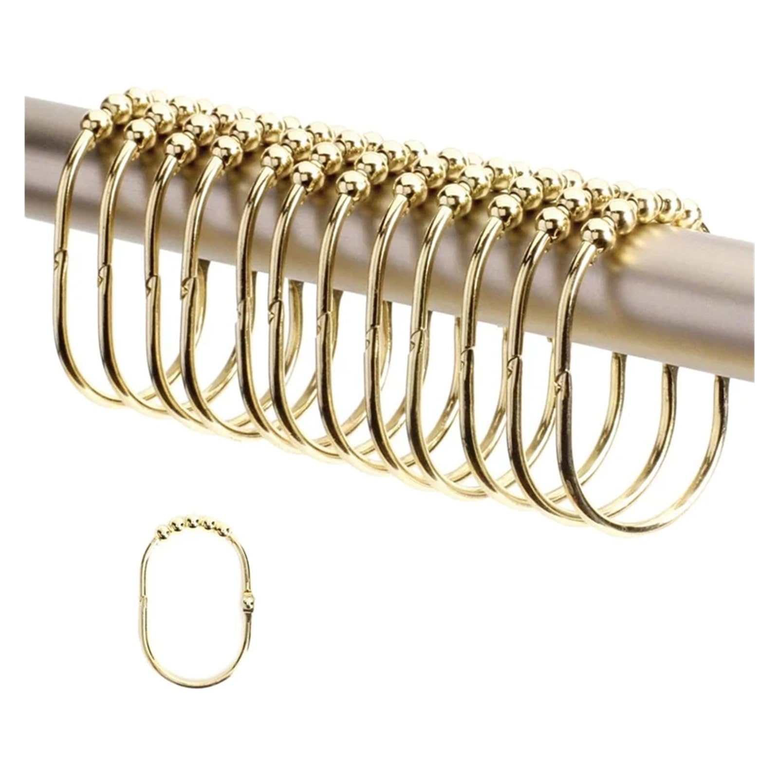 cafe curtain rings 12 Pack Wide Shower Curtain Rings Hooks Set,Decorative Chrome Finish,Easy Glide Rollers, For Rods,Gold