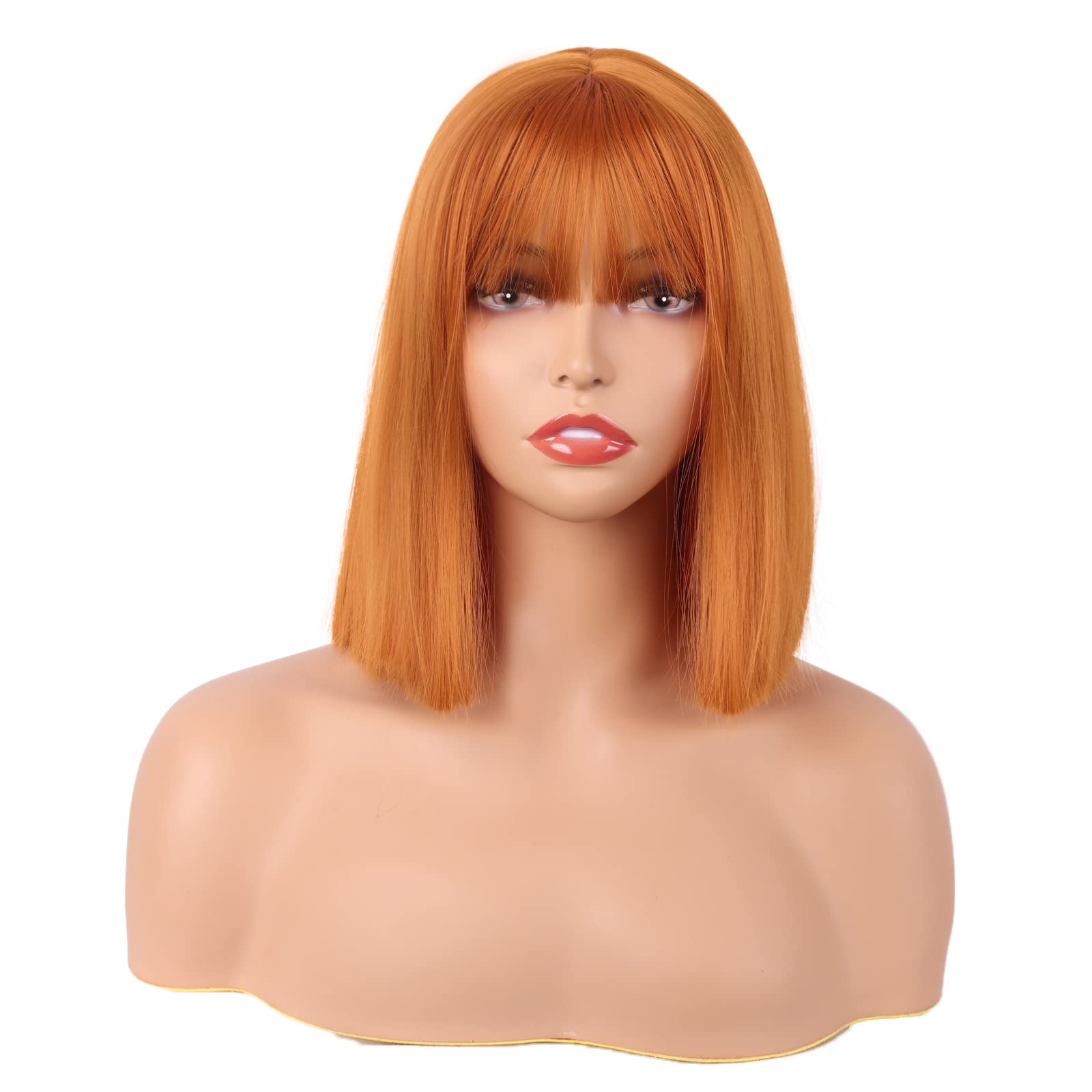 MapofBeauty 12 Inch/30 cm Straight Bob Flat Bangs Short Colorful Synthetic Hair Cosplay Party Wig (Orange)