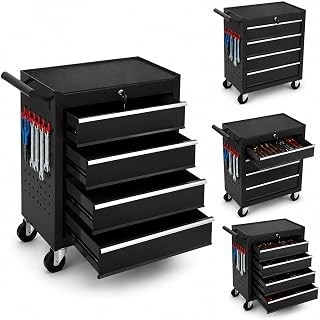 IDEALHOUSE Rolling Tool Chest with Wheels, 4 Drawer Tool Storage Cabinet | 24 Inch Portable Toolbox Organizer with Locking System & hooks, Heavy Duty Tool Storage Cart for Garage, Workshop