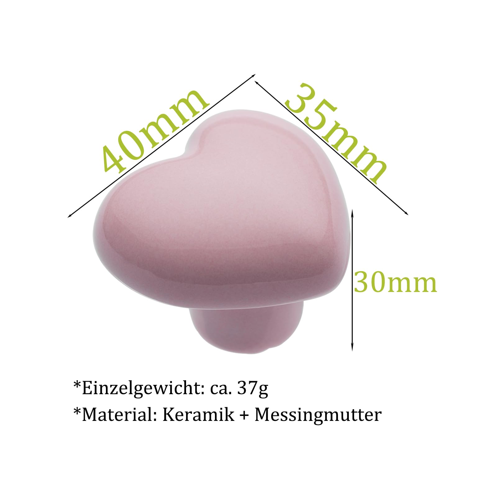 NAKUPENDA 6Pcs Manopole per Mobili Pomelli per Cassetti in Ceramica a Forma di Cuore Pomello in Ceramica per Cassetto Cameretta Maniglie Delle Porte Armadi (Rosa Chiaro)