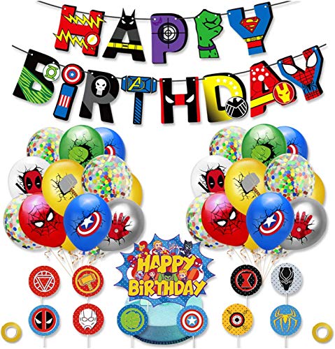 Decoracion Cumpleaños Superheroes Globos de Superheroes Feliz Cumpleaños del Pancarta Superhéroes Cake Toppers Marvel Cumpleaños Decoracion