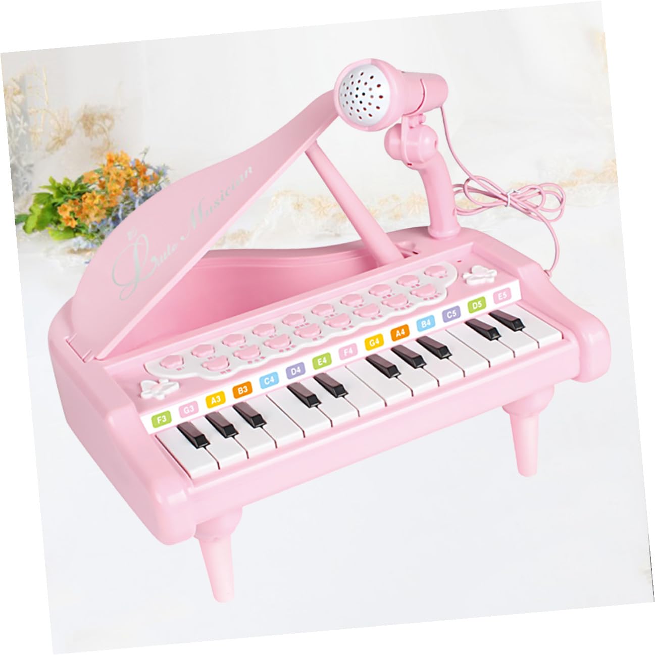 Pianola Elettronica Multifunzionale per Ragazzo Ragazza con Microfono, Tastiera Giocattolo in Plastica Rosa, Strumento Musicale Educativo per Scuola Media e Giochi