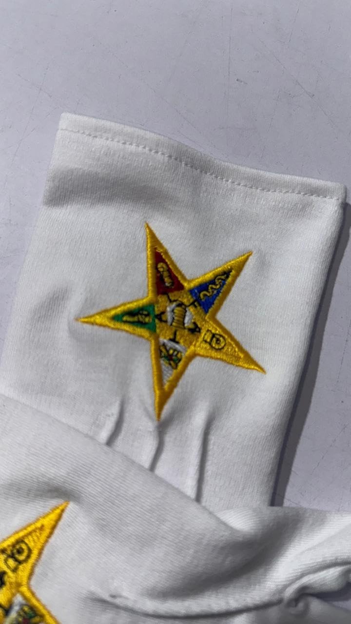 Masonic White OES Order Of The Eastern Star Cotton Gloves Embroidered Logo - Image 5