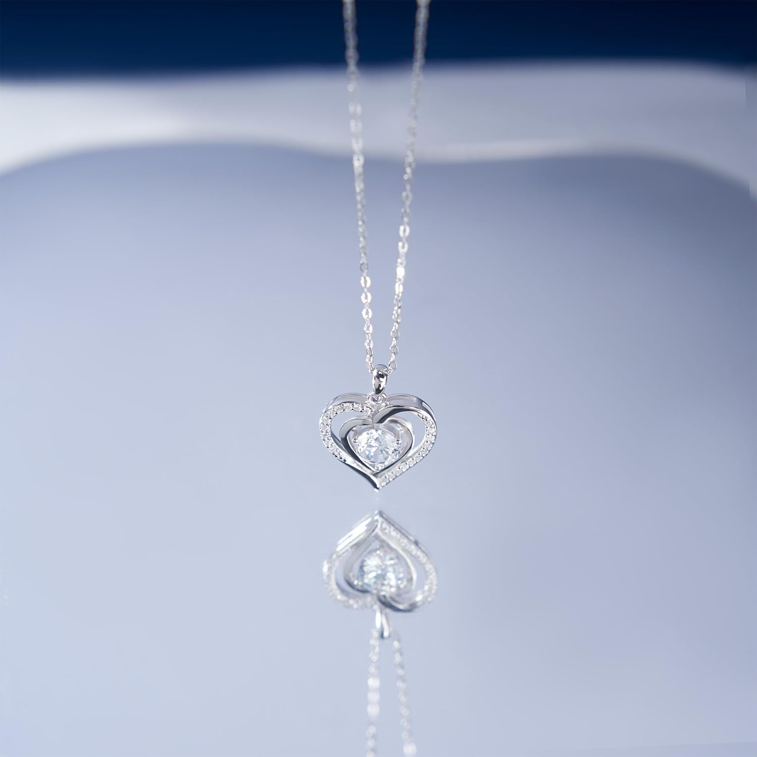 QUEENOU Moissanite Heart Pendant Necklace Gifts for Women, 1Carat Moissanite Heart Pendent, 925 Sterling Silver with White Gold plated Necklace, Jewelry Eternity Gifts for Christmas Valentines Day - Image 2