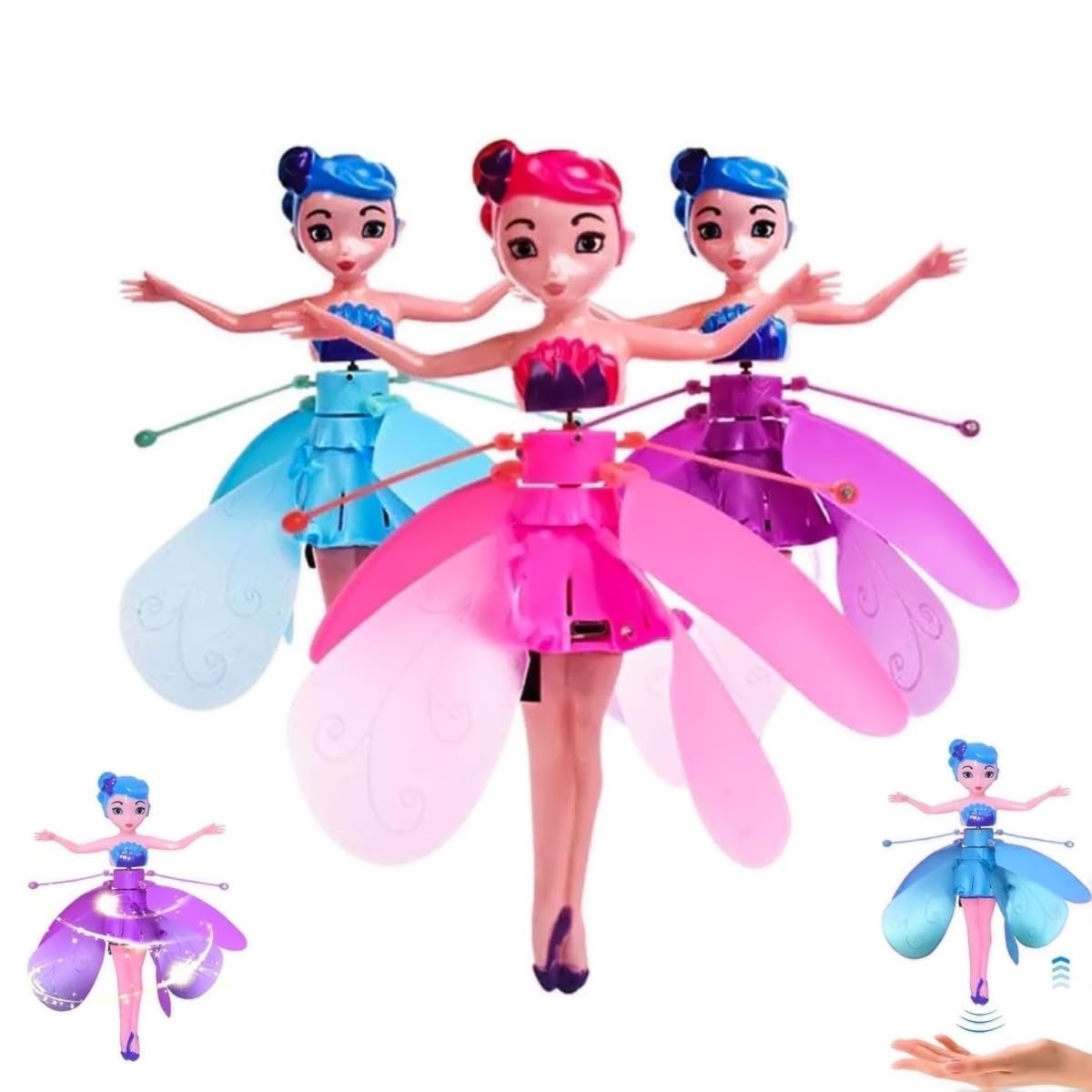 Magical Flying Fairy Doll, Hand Sensor Control, USB Powered Magic Sky Dancers Toy, Rainbow Glitter Flying Princess Doll for Girls Boys - Pink