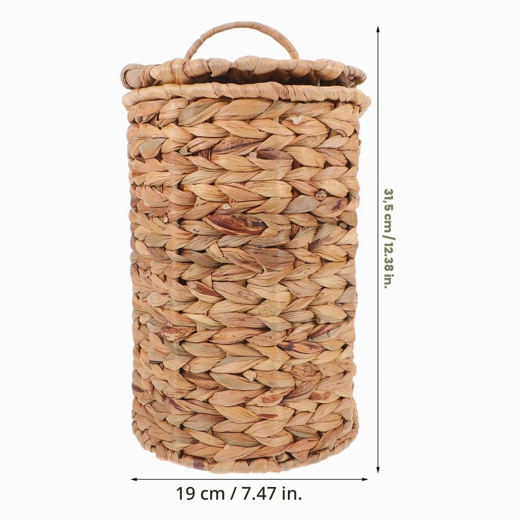 Cesto de Basura Tejido de Hierba Calabaza con Tapa, Estilo Rústico | Mimbre, Papelera de Escritorio, Uso en Salón, Diseño Decorativo y Artesanal