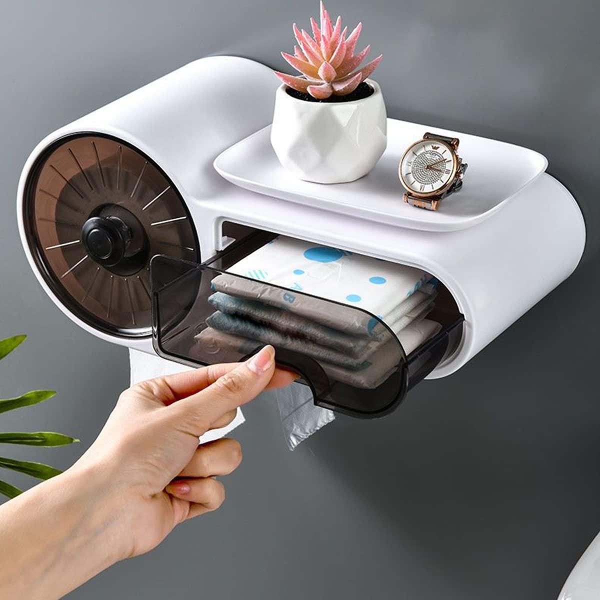 Toilettenpapierhalter-Ständer, wandmontierte Taschentuchbox, staubdichter Papierhandtuchspender, Mehrzweck-Badezimmer-Aufbewahrungslösung, transparentes Design, nicht perforiert