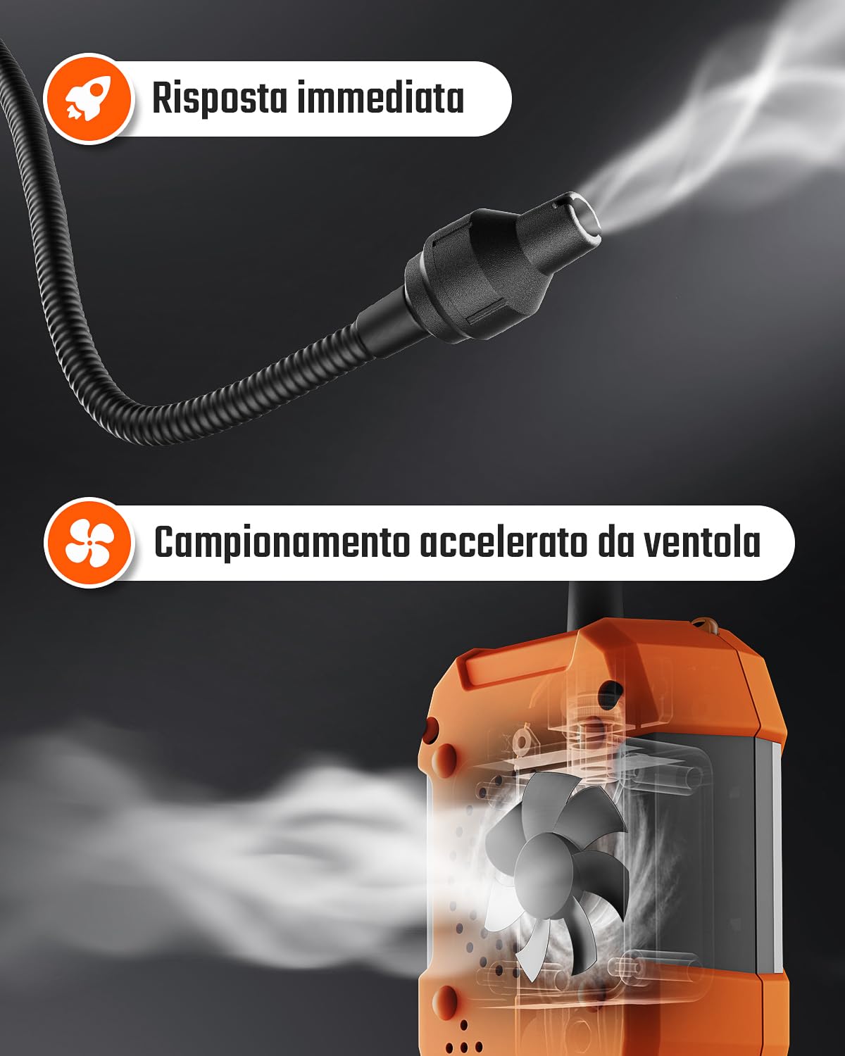 TopTes PT-356 Rilevatore di gas ricaricabile con sonda da 25 cm, campo 0-20% LEL, triplo sistema di allarme, Rilevatore Perdite di Gas con doppia modalità di visualizzazione per metano e butano