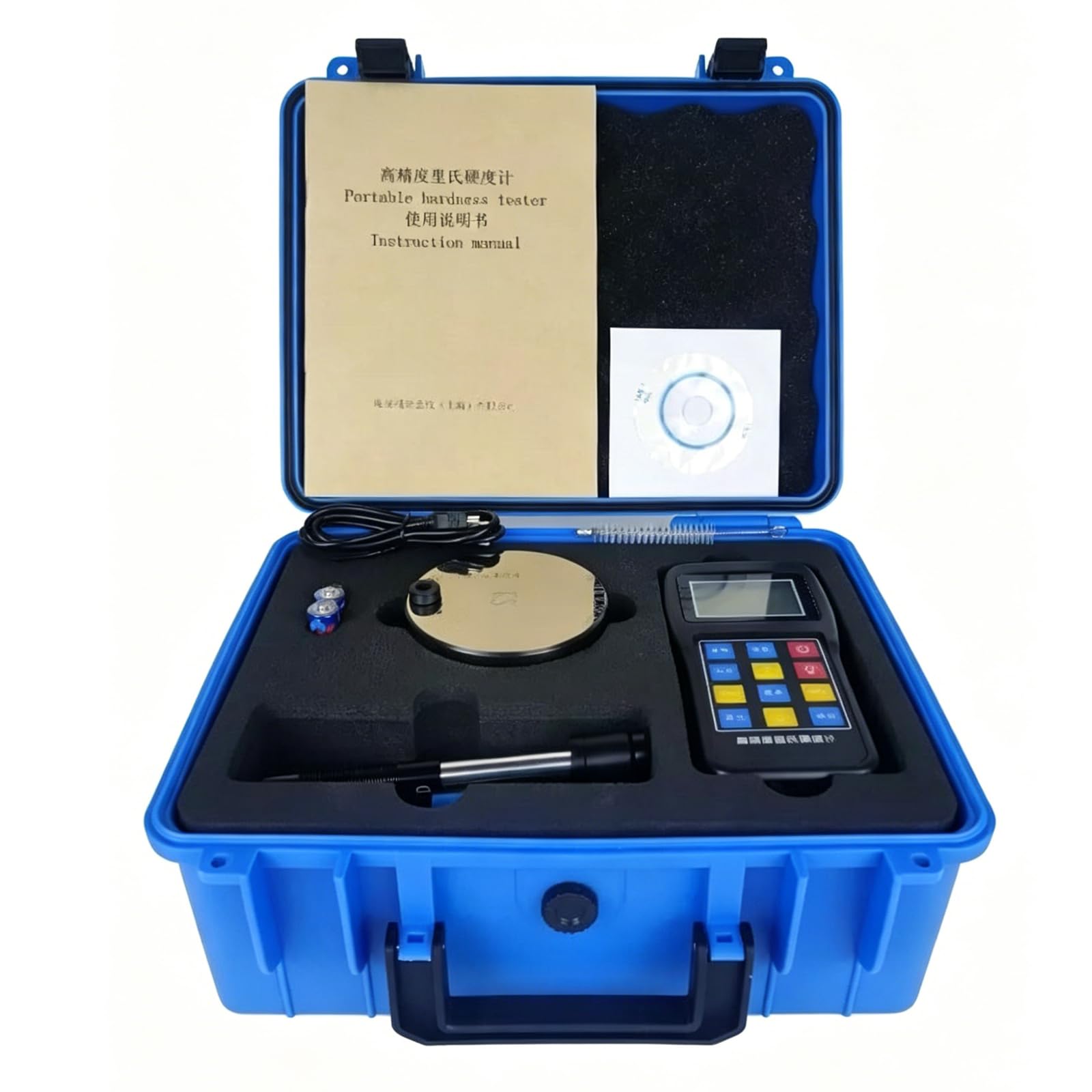 TYH Kit De Durómetro para Metales, Durómetro Portátil Leeb, con Bloque Estándar, Soporte De Calibración Multiescala Richter Leeb Rockwell HRC Brinell HB, Ideal para Ensayos De Materiales Industriales