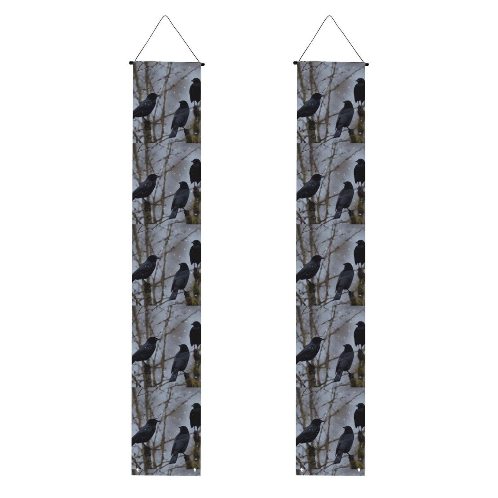 Black Crow Birds Porch Banner 2PCS, Summer Hanging Flag Party Porch Sign Front Door Hanging Decorations for Indoor Outdoor Holiday Yard Decor Wall Backdrop 71 x 12 Inch