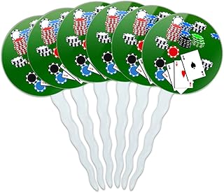 Set of 6 Cupcake Picks Toppers Decoration Gambling Track Cards Poker - Poker Aces Cards Chips Gambling