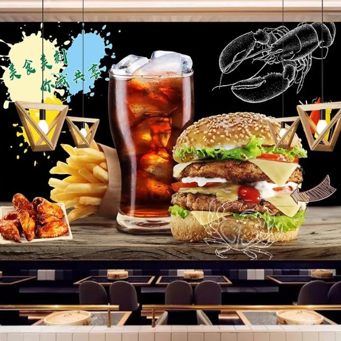 Décoration murale restaurant de burger papier peint photo 3D géant