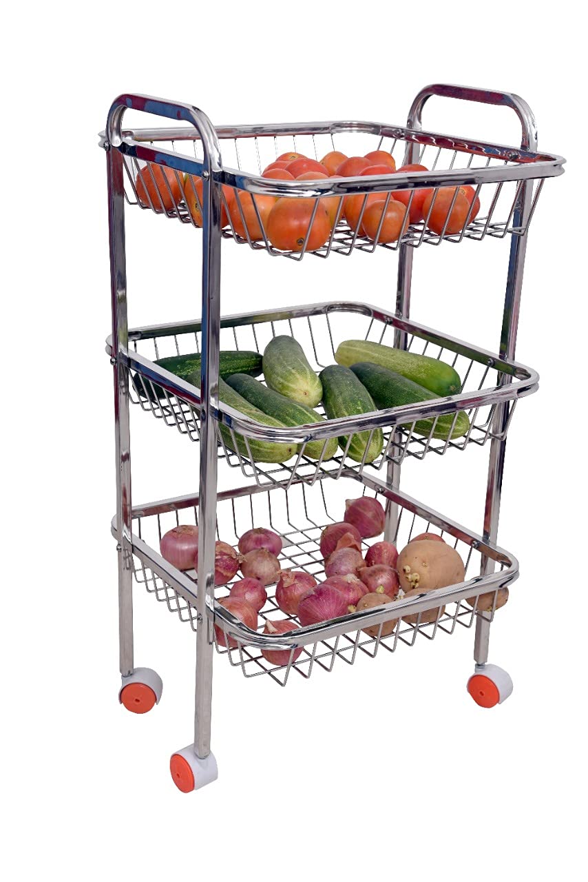 DHSVS Stainless Steel Square Fruit & Vegetable Trolley, Vegetable Basket (Square Trolley-3 Layer Size- L*B*H(14 * 14 * 27 INCH) WT-3.100 KG (B09CZ8BFY9) Amazon Price History, Amazon Price Tracker