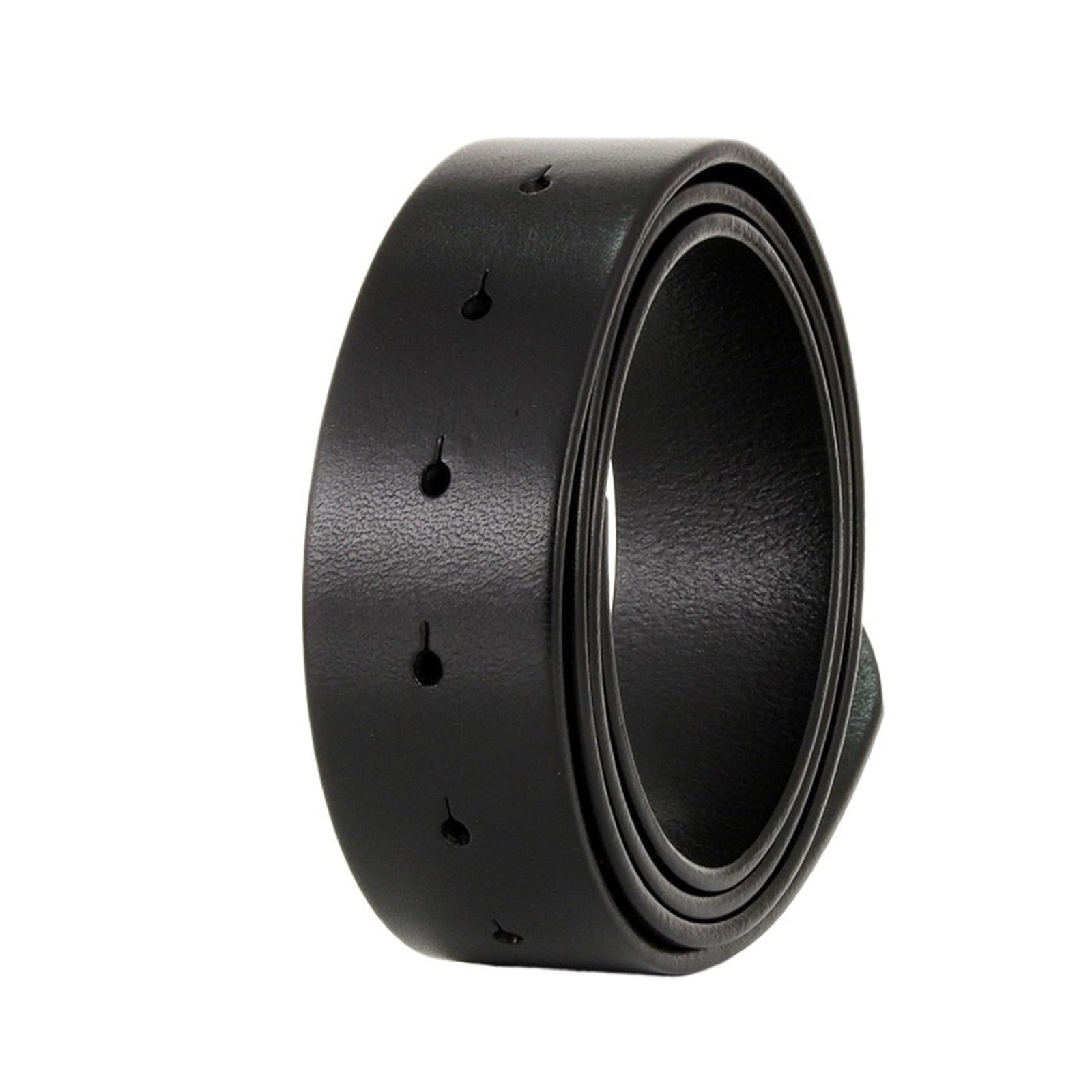 Csffa Unisex 3.3Cm Width Black Cowhide Belt Strap 3.3Cm 3.8Cm Round Hole Belt No Buckle Leather Belts Without Buckle(105Cm,)