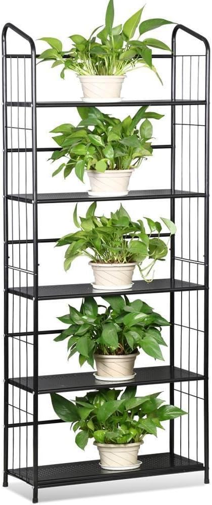 Black, 5 Tier Metal Plant Stand Decorative Planter Holder Flower Pot Storage Shelf Rack
