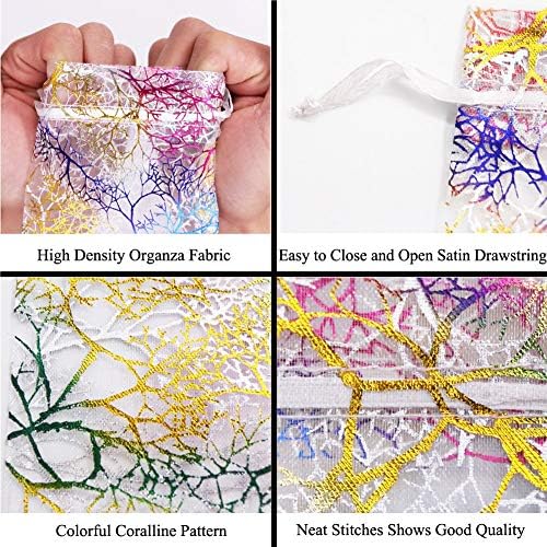 100Pcs Mixed Color Coral Pattern Organza Bags Wedding Party Gift Favor Bag Jewelry Pouches for Christmas,Baby Shower (10x15cm)