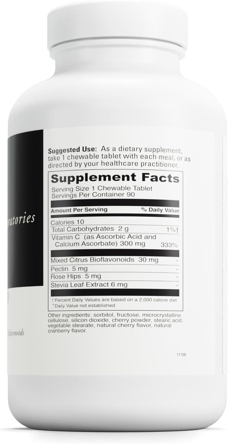 DaVinci Labs Chewable C-300 - Vitamin C Supplement to Support Immune Health, Cholesterol and Collagen Production - With Vitamin C, Pectin and More - Gluten-Free - Cherry Flavor - 90 Vegetarian Tablets