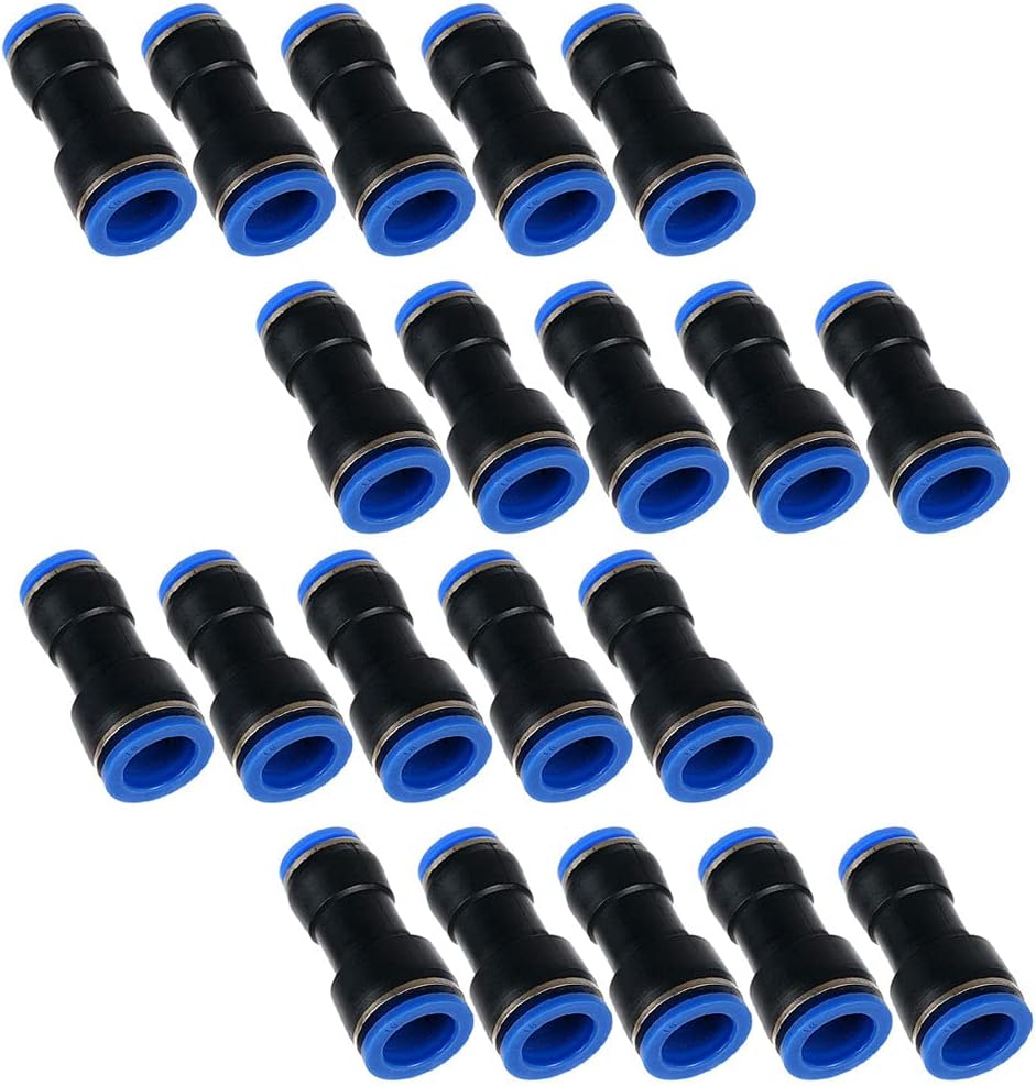 Metalwork Plastic Push to Connect Straight Union Pipe Tube Reducer Fitting, 6mm OD x 8mm OD, Reducing Coupler Straight Pneumatic Connector (Pack of 20)