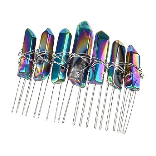 Merroyal Tiara de cuarzo de cristal crudo sirena Peines para el cabello Accesorio para el cabello (dorado)