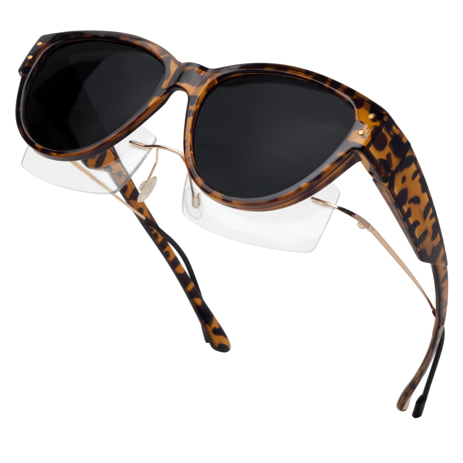 Face Shadow Überzieh Sonnenbrille über Normale Brille Damen Herren, Übergroß Polarisiert Überbrille für Brillenträger, Katzenaugen UV400 Sonnenschutz Leicht Blendschutz, für Fahren Angeln Radfahren