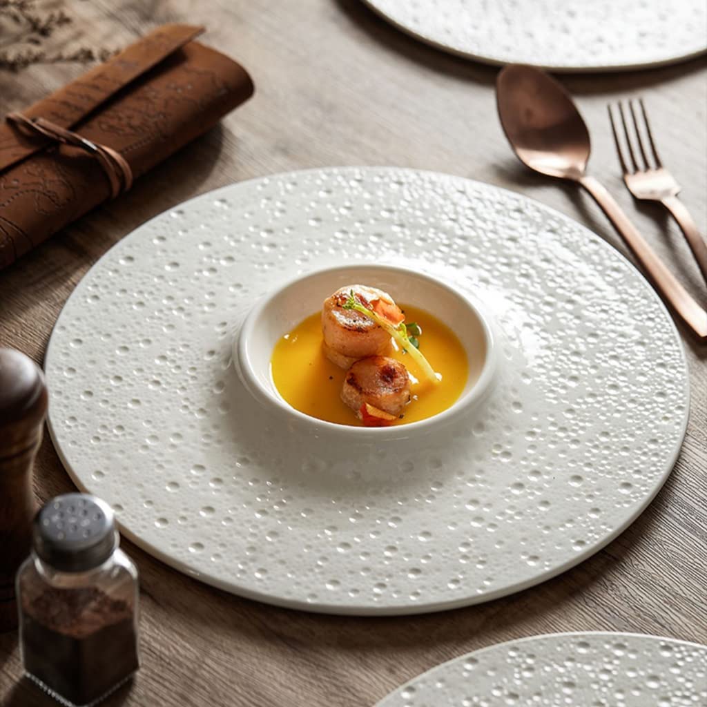 Assiette plate moderne, grande assiette de service, plateau de service, 30-35 cm, en céramique blanche, style western, assiette plate, vaisselle froide, vaisselle d'hôtel, assiettes empilables, dorée
