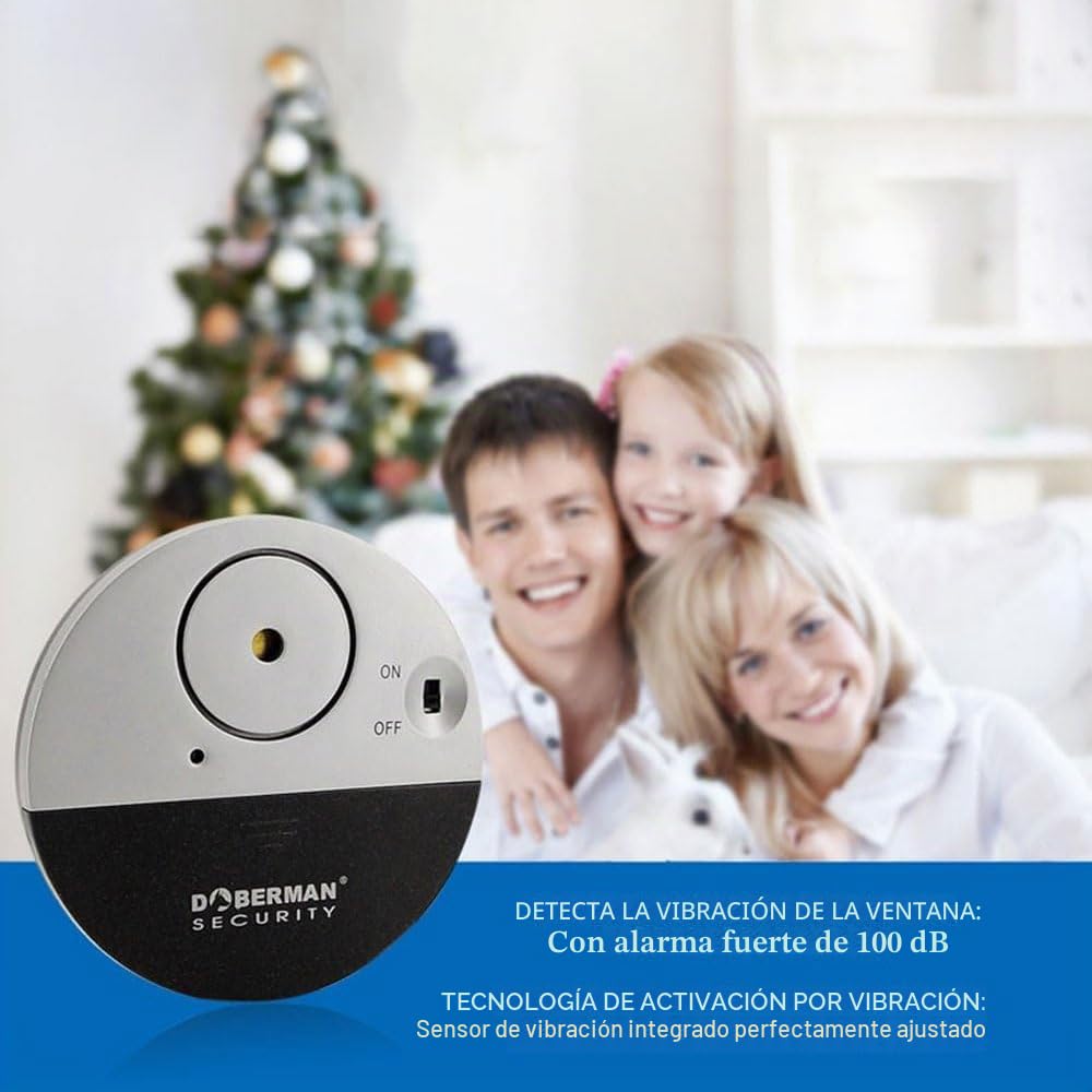 WER Doberman Alarma de Ventana ultradelgada de Seguridad, Alarma Fuerte de 100dB y sensores de vibración, Alarma antirrobo de diseño Moderno y Ultrafino con Respaldo Adhesivo (8 Paquetes)