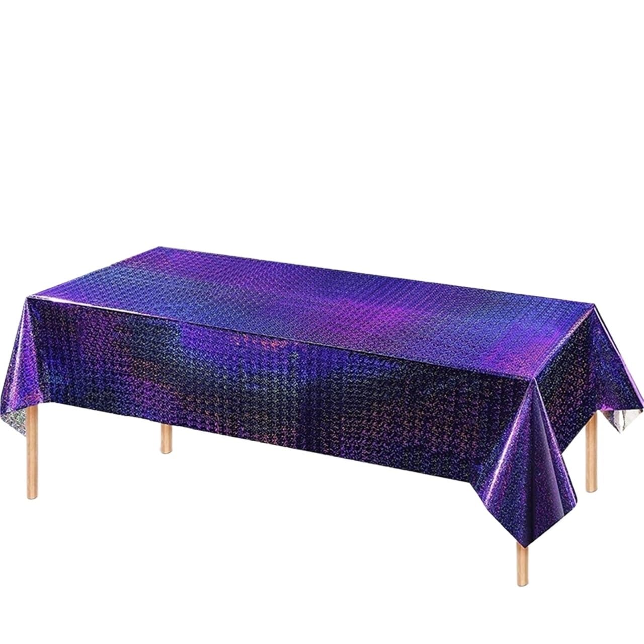 Disco Table Runner 137x274cm Glitter Aluminum Foil Tablecloth Wedding Birthday Party Decorations Rectangular Waterproof(Purple)
