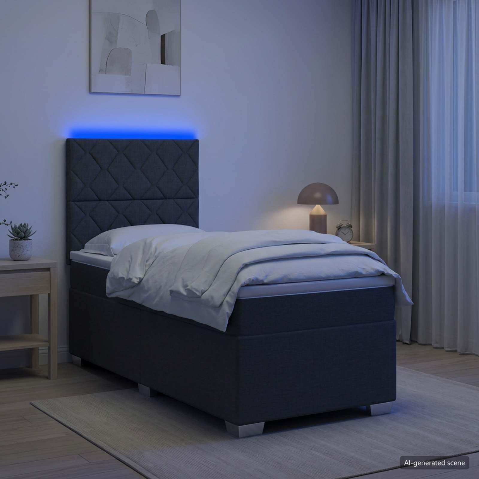 Łóżko ze sprężyną, materacem i diodami LED, ciemnoszare, 90 x 190