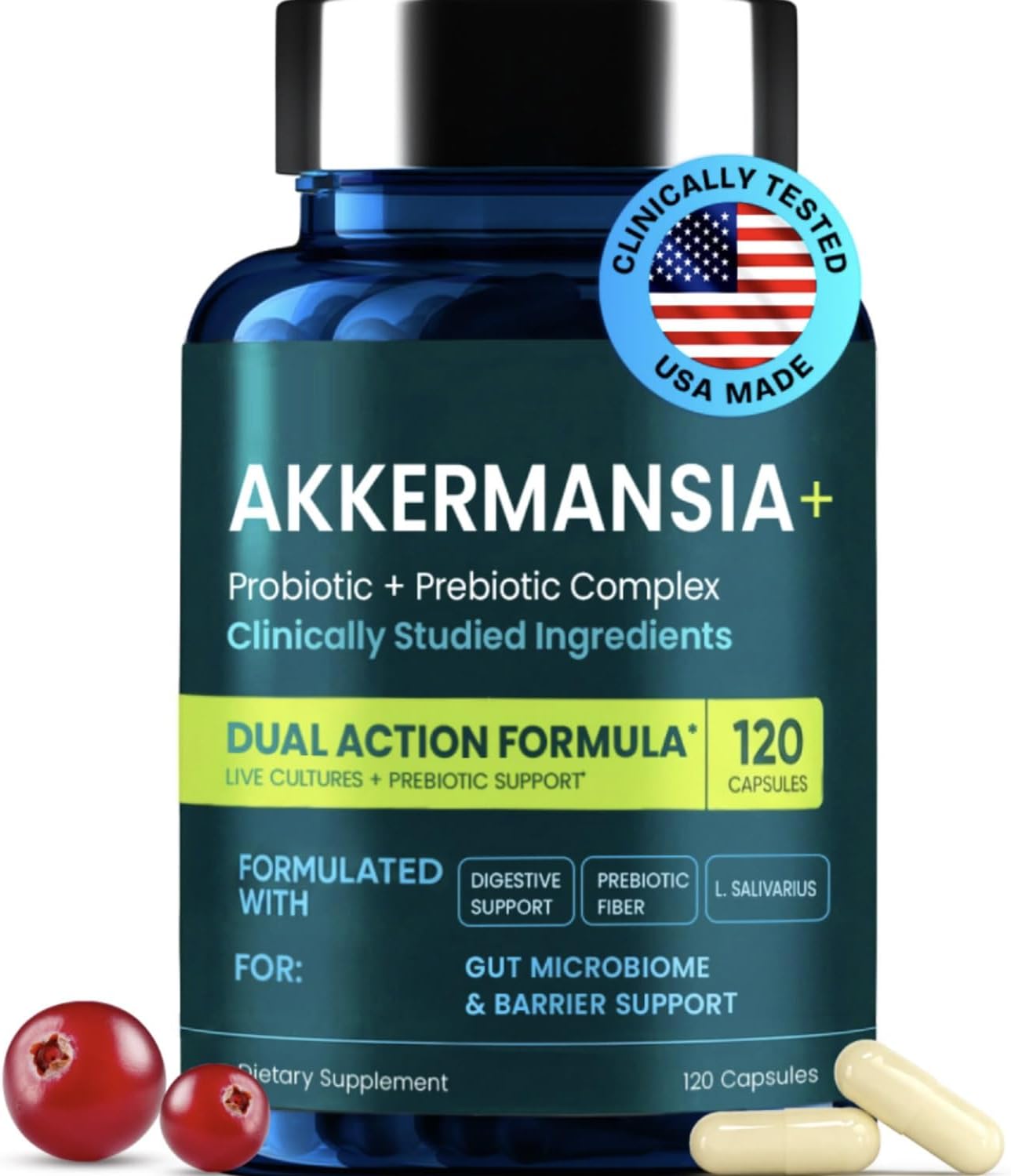 Akkermansia Muciniphila Probiotics and Prebiotics w/Lactobacillus Salivarius & Haritaki | Fiber Supplement Gut Health & Digestive Health | Women Probiotic Akkermansia Light