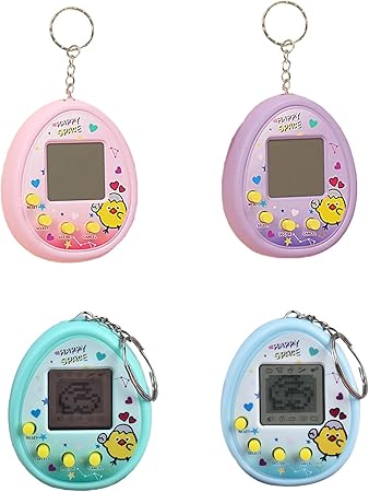 4 Pieces Virtual Electronic Digital Pets Keychains Nostalgic 168 Giga Pets in One Virtual Cyber Digital Nostalgic Handheld Electronic Toys for Kids Funny Play (Printed Color Version)