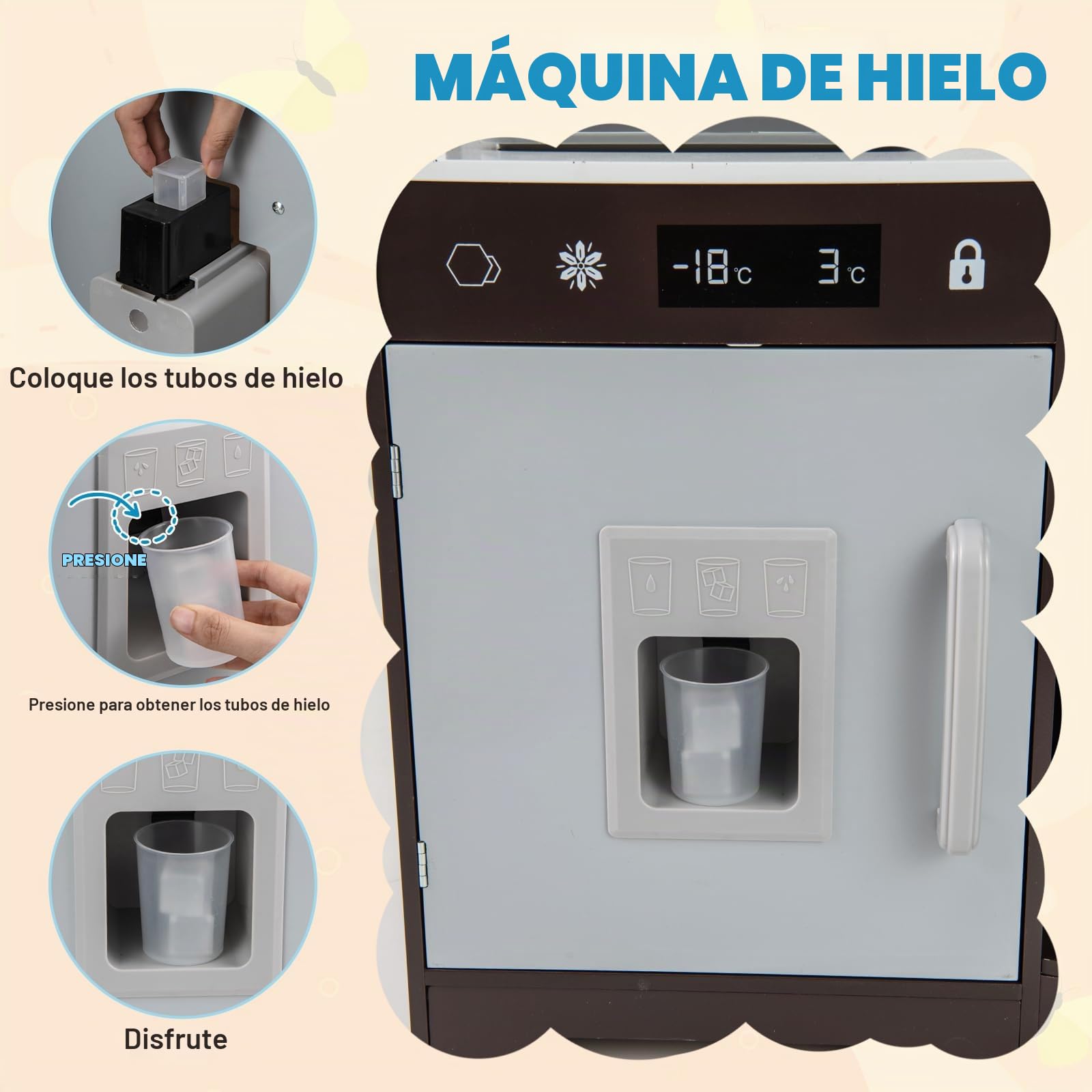 HOMASIS Juego de Cocina para niños, Cocina Infantil con Sonidos y Luces simuladas, teléfono, microondas, cafetera, heladera y Horno, Cocina de Juguete para niños de 3+ años, 110x43x92cm (Marrón)