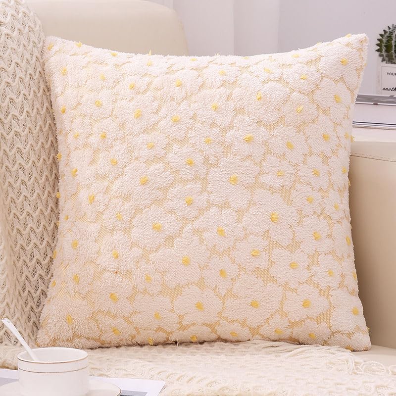 Housse coussin 45x45 fleurs beige pour rénover et protéger votre canapé