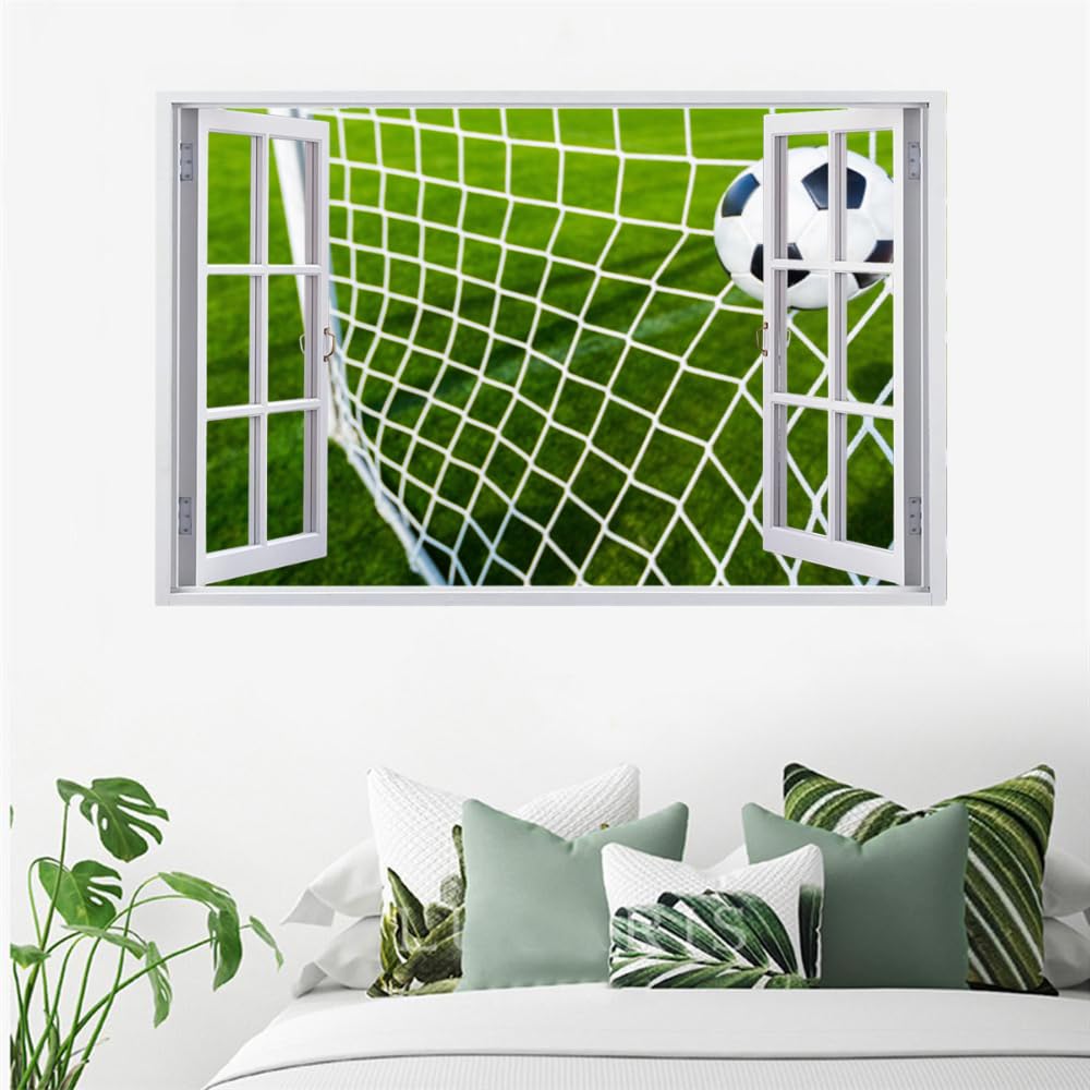 Adesivo Murale 3D Calcio Adesivi Murali Smashed Art Impermeabile Tatuaggio Da Parete In Vinile Per Bambini Sala Giochi Baby Nursery Home Decor 120x80cm