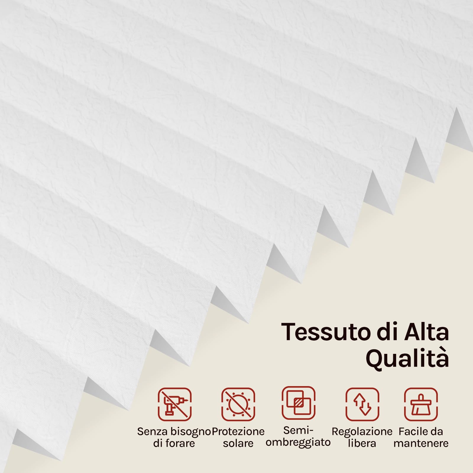 WOLTU Tenda Plissettata Effetto Rugoso Klemmfix senza Foratura 80x100 cm Bianco, Tenda Avvolgibile con Clip, Protezione Solare e Privacy per Finestre e Porte