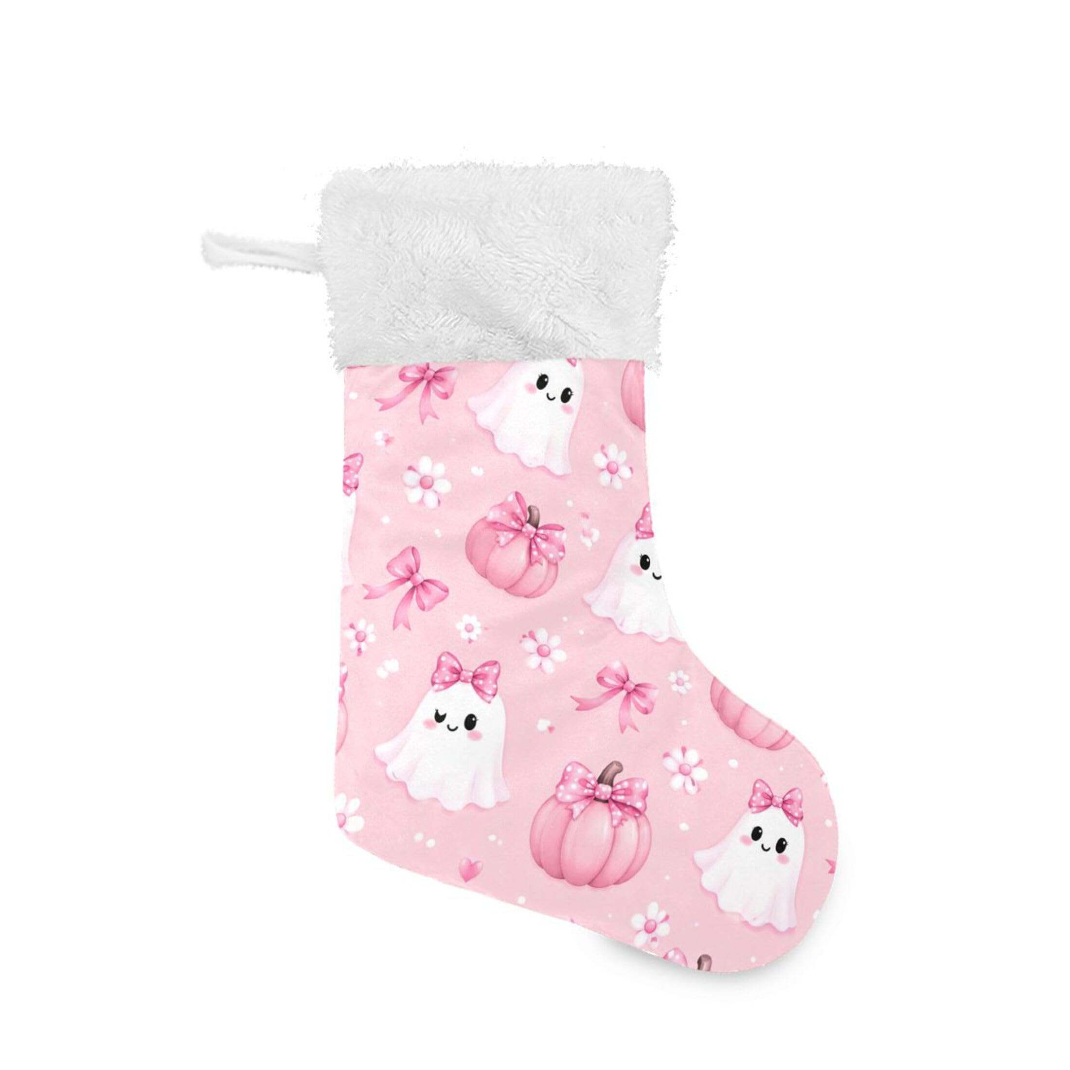 Fuauuyl Ghosts Pumpkins Christmas Stocking 18 In Xmas Hanging Stocking with Plush Cuff for Family Holiday Party Fireplace Decorations, 1 Pack