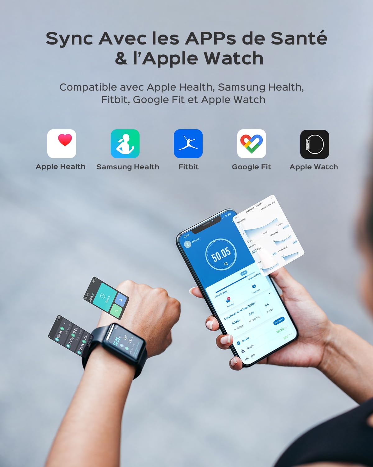 Balance Connectée Pèse-Personne, Balance Connectée Impédancemètre 8-en-1 Grand VA Écran, 22 Indicateurs dont Fréquence Cardiaque, IMC, Graisse Corporelle Pour iOS & Android, Max. 180kg