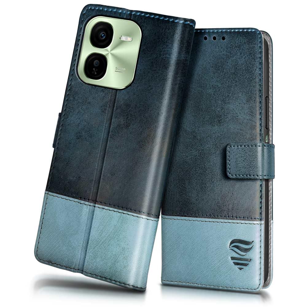 FLIPPED Vegan Leather Flip Case Back Cover for iQOO Z9x 5G (Flexible, Shock Proof | Hand Stitched Leather Finish | Card Pockets Wallet & Stand | Blue with Aquamarine) (B0D5HNF28J) Amazon Price History, Amazon Price Tracker