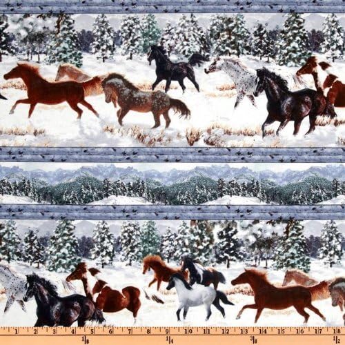 44'' Wide Winter Enchantment Scenic Stripe Horse Multi Fabric By The Yard