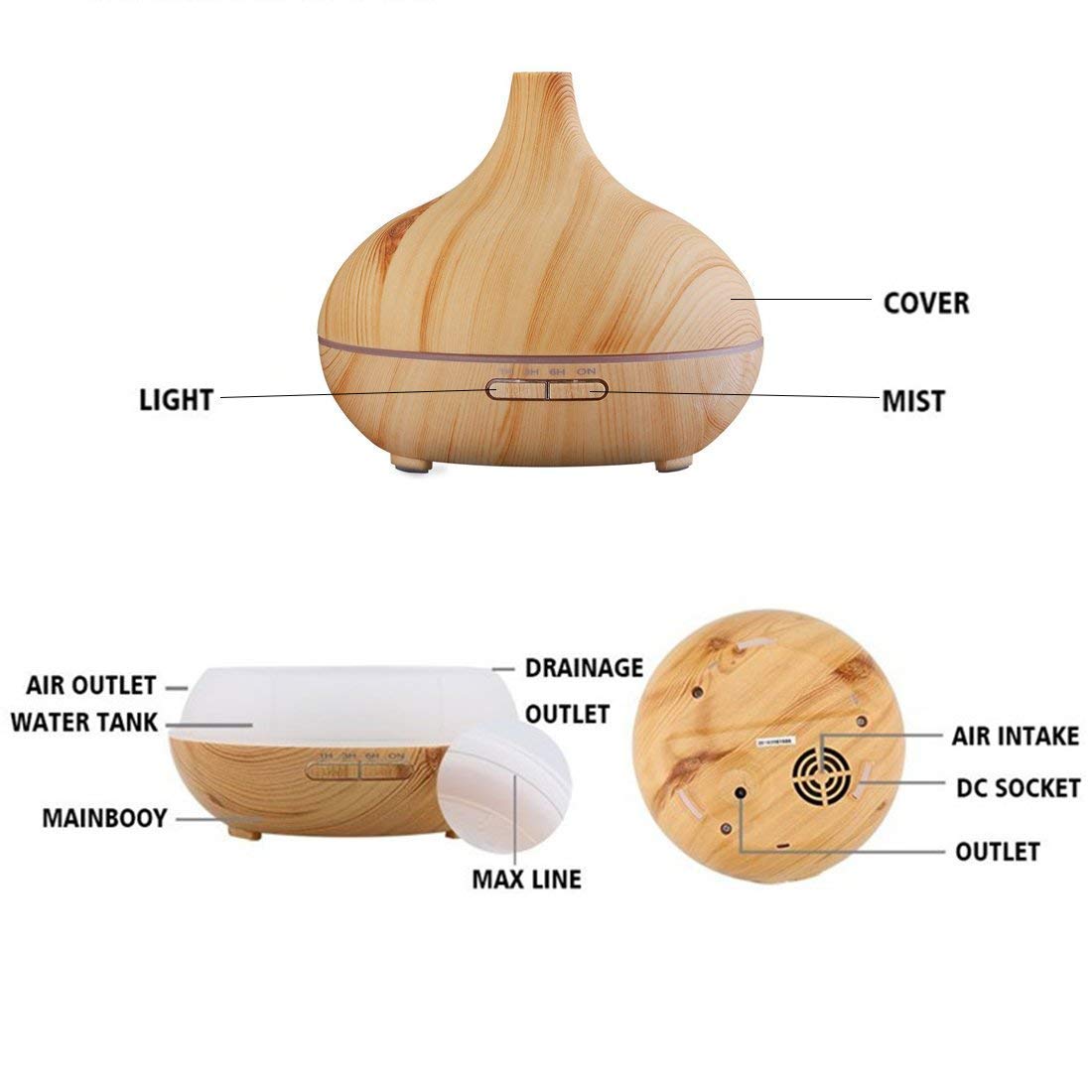 Aroma Essential Oil Diffuser, JoySusie 500ml Wood Grain Ultrasonic Cool Mist Whisper-Quiet Humidifier with Color LED Lights Changing & 4 Timer Settings, with Remote Control (Brown)