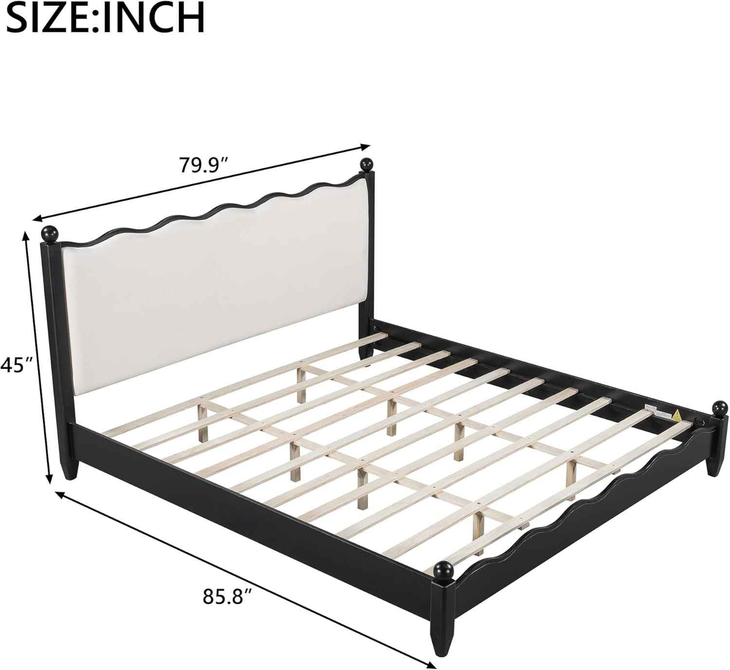 Ball & Cast King Size Bed Frame with Upholstered Headboard, Wood Platform King Bed Frame with Wood Slats Support, No Box Spring Needed,Noise Free, Easy Assembly, Beige+Black