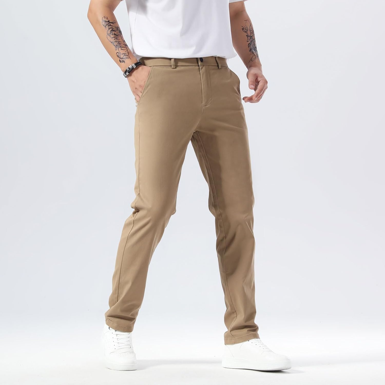 Plaid&Plain Men’s Slim Fit Khaki Pants Men’s Tapered Chino Pants - Image 8