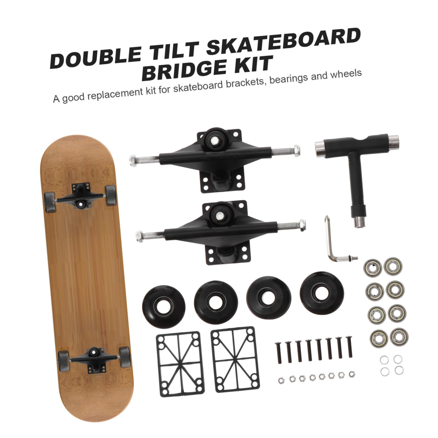 SUPVOX Kit Completo de Accesorios para Patineta Doble Inclinación Ejes de Aluminio Negro, Ruedas de PU y Rodamientos Profesionales para Ajuste y Reparación en Patinetas Varios Estilos