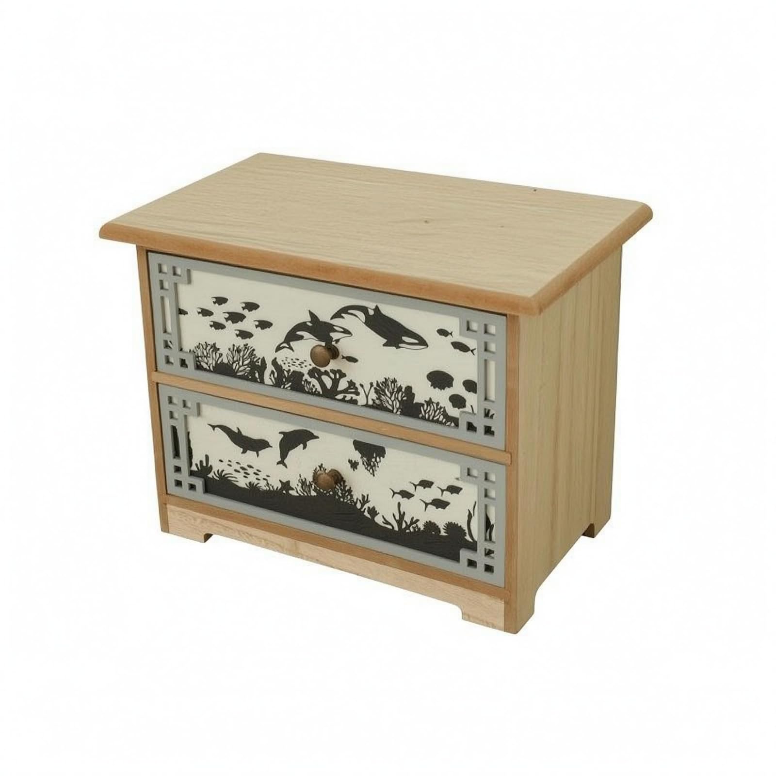 Cajonera Madera Estilo Bohemio Pequeña Compacto Mueble con Cajones para Mesa, color to 3, Cajonera De Dos Cajones Con Patrón De Peces